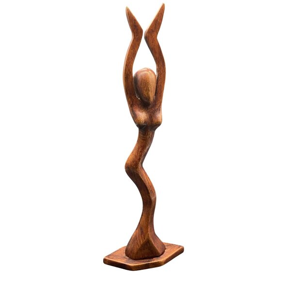 Dancing Woman Handmade Wood Sculpture By Ralph From Haiti 19"H x 5.5"W - Picture 1 of 6